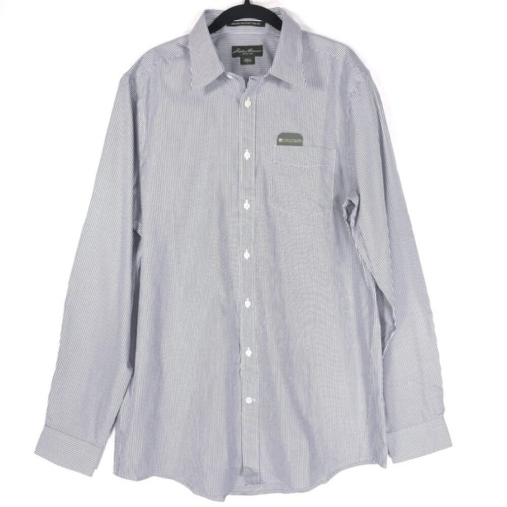 NWT Eddie Bauer Men’s Shirt Striped Wrinkle Resistant Slim Fit Cotton‎ Size TL